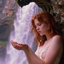 Lingering Between Rock and Silence A moment holds her as if the world decided not to move on. Water gathers in her hands, time loses direction. Behind her nature falls into motion, yet here...