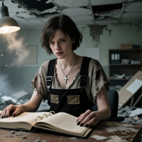A moment of remembrance in a ruined office