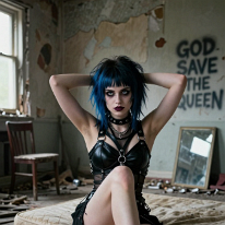A Young Punk woman Sitting on a Rotting Mattress