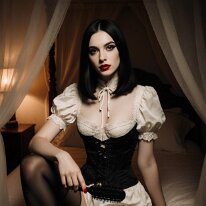 Atmospheric scene inspired by gothic aesthetics and mystery Stone and shadow glow in gentle candlelight, where Victorian charm and subtle desire entwine. Faces emerge from half-light, distant yet intimate, hinting at...