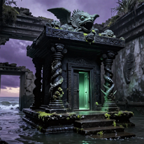 Where Prayers Fade and Hope Runs Dry The temple has not sunk. It has opened itself to the water like a mouth that breathes without needing air. What is worshipped here does not rest within the...