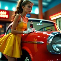 Hot Rods & High Heels – Pin #02 Shiny chrome, roaring engines, and bold curves. A perfect fusion of souped-up hot rods and stunning pin-up girls. Vintage seduction meets pure horsepower in a...