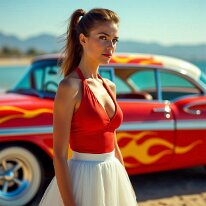 Hot Rods & High Heels – Pin #17 Shiny chrome, roaring engines, and bold curves. A perfect fusion of souped-up hot rods and stunning pin-up girls. Vintage seduction meets pure horsepower in a...