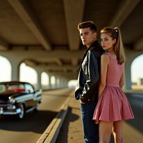 Heartbreak 1956 Young couple in a neo-retro teen drama beneath a highway overpass. Between concrete pillars, emotional distance grows as silence replaces words and a breakup...